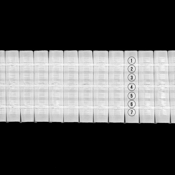 Лента (тесьма) шторная: сборка параллельная (1:2) 80 мм / 100 метров, (7 рядов петель, 3 шнура), белый, 284
