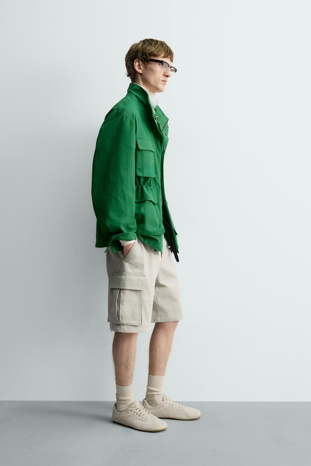 ZARA КУРТКА СВОБОДНОГО КРОЯ С КАРМАНАМИ, ЗЕЛЕНЫЙ