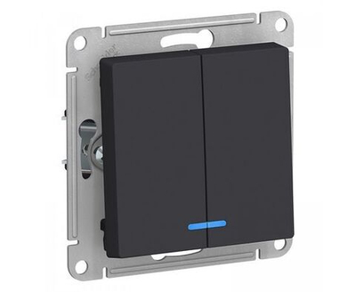 2-клавишный выключатель Systeme Electric ATLASDESIGN с подсветкой, 10АХ, КАРБОН ATN001053