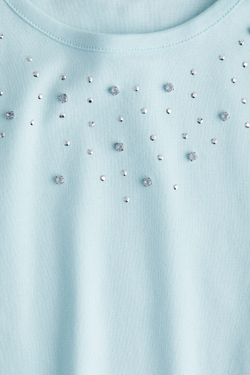 H&M Футболка из хлопка с вышивкой, бирюзовый