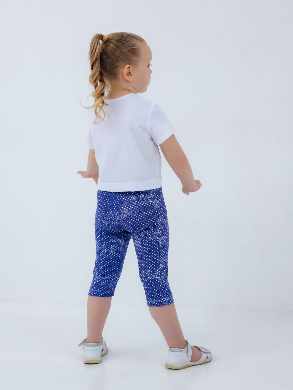 Бриджи для девочки, модель №1, рост 128 см, синие в белый горох
