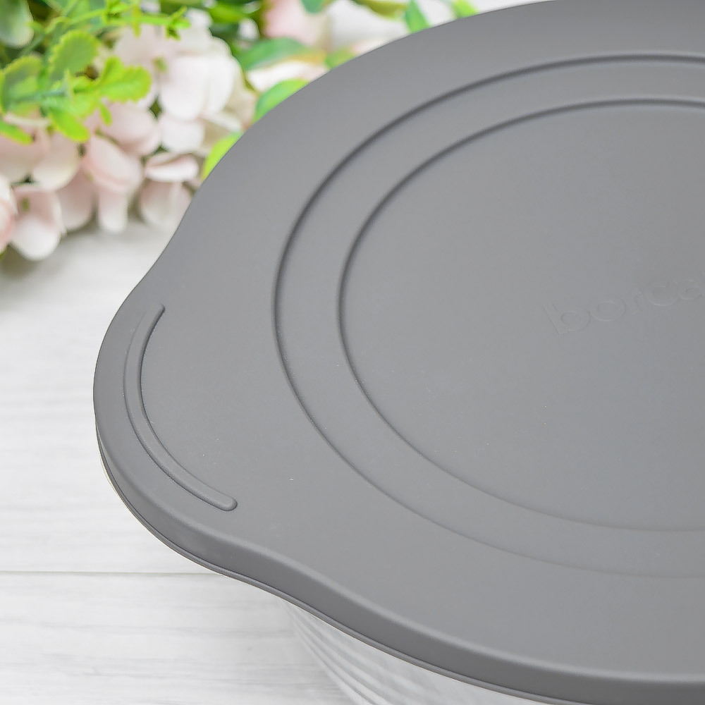 Кастрюля стеклянная 2,1л с пластиковой серой крышкой "Borcam"