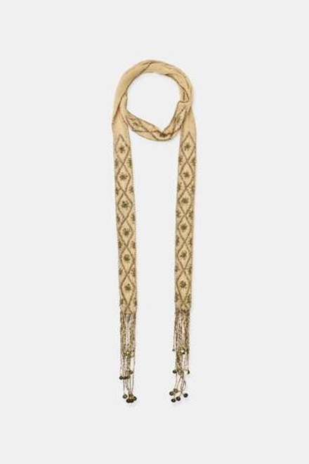 ZARA БАНДАНА С БУСИНАМИ И БАХРОМОЙ, ЗОЛОТИСТЫЙ