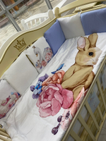 Комплект в кроватку 6-ти предметный (подушечки 17 предм) "Детская история", СКАЗОЧНЫЕ ЗВЕРЯТА, сатин