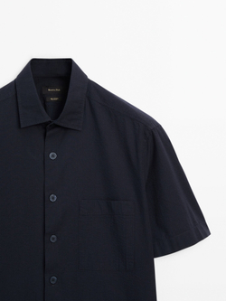 Massimo Dutti Рубашка из жатой ткани с короткими рукавами, темно-синий