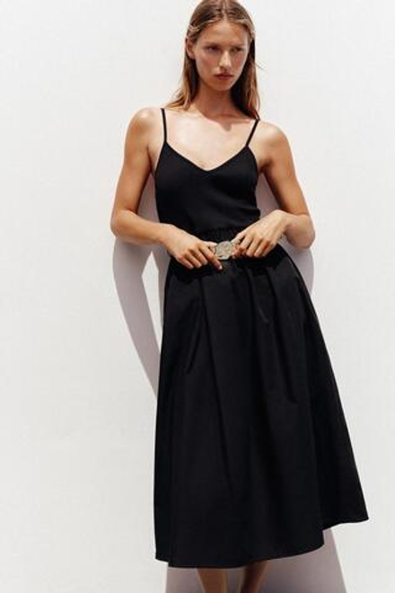ZARA КОМБИНИРОВАННОЕ ПЛАТЬЕ МИДИ С РЕМНЕМ, ЧЕРНЫЙ