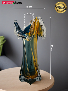 Ваза для цветов 29 см. стеклянная с горлышком "Морская волна"