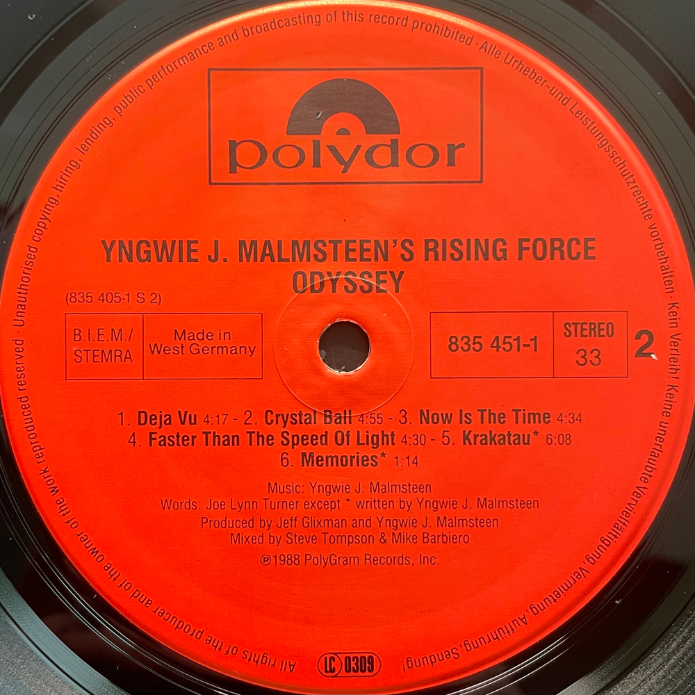 Yngwie J. Malmsteen's Rising Force ‎– Odyssey (Германия 1988г.)