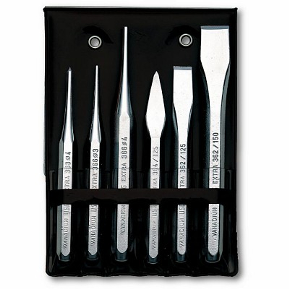 372 SE6 Набор зубил, пробойников, кернеров в чехле из пластмассы (7 предметов), USAG (Италия)