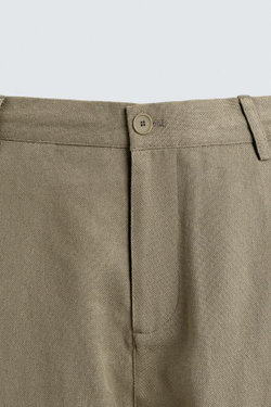 ZARA БРЮКИ RELAXED FIT ИЗ ВИСКОЗЫ И КОНОПЛИ, СЕРО-КОРИЧНЕВЫЙ