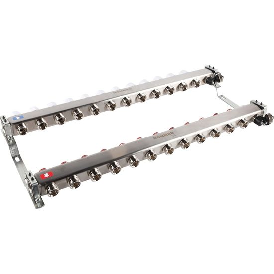 Коллектор Rommer 1"x3/4" на 12 контуров с запорными клапанами (нерж. сталь) RMS-3201-000012