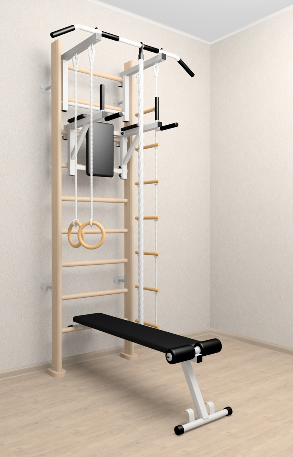 Деревянная шведская стенка Sv Sport 906с (Турник стандарт/Брусья/Скамья/Канат/Кольца/Лестница)