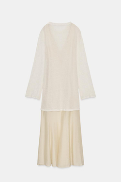 ZARA ДЛИННОЕ КОМБИНИРОВАННОЕ ПЛАТЬЕ, ЦВЕТ СЛИВОЧНОГО МАСЛА