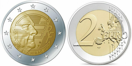 Франция 2 евро, 2022 Жак Ширак UNC