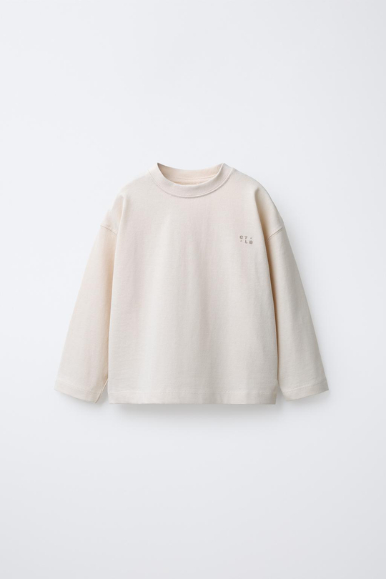 ZARA ФУТБОЛКА HEAVYWEIGHT С ВЫШИВКОЙ, ЭКРЮ