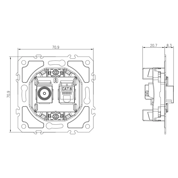 Donel механизм розетки RJ45/TV cat.6,ClassE-8/0-2400 МГц, серия DB