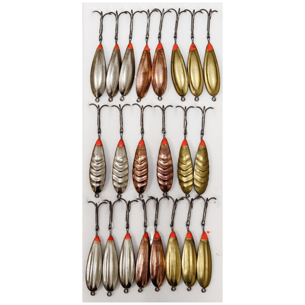 Набор блесен с тройником волнистая, овал, продольная (упаковка 22 штук)