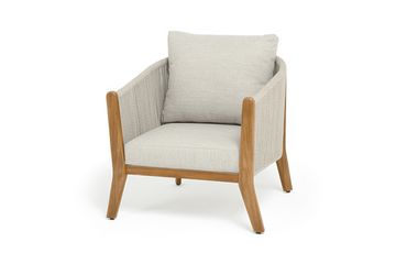 "Сидней" кресло плетеное из роупа, основание тик, каркас алюминий бежевый, роуп бежевый, ткань бежевая