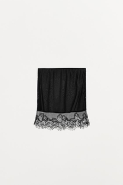 ZARA ПЛИССИРОВАННАЯ ЮБКА С КРУЖЕВОМ, ЧЕРНЫЙ