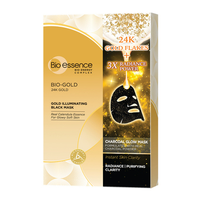 BLACK MASK Омолаживающая маска для лица для сияния и гладкости кожи с Золотом, 4 штуки