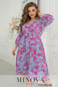 Платье 2509-голубой-малиновый Minova
