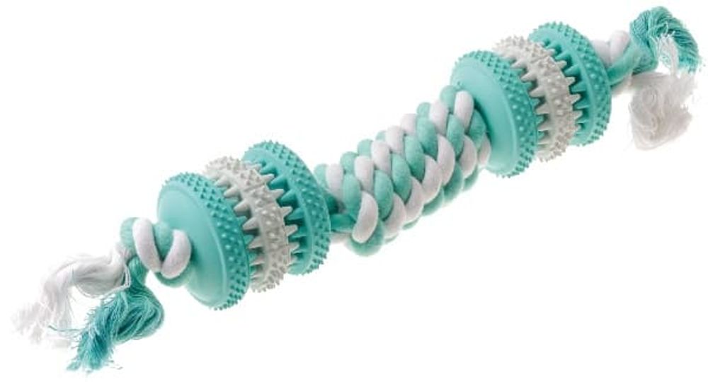 Игрушка резиновая с запахом мяты для чистки зубов "Гантель с канатом" 28 см  13115 (V.I.Pet)