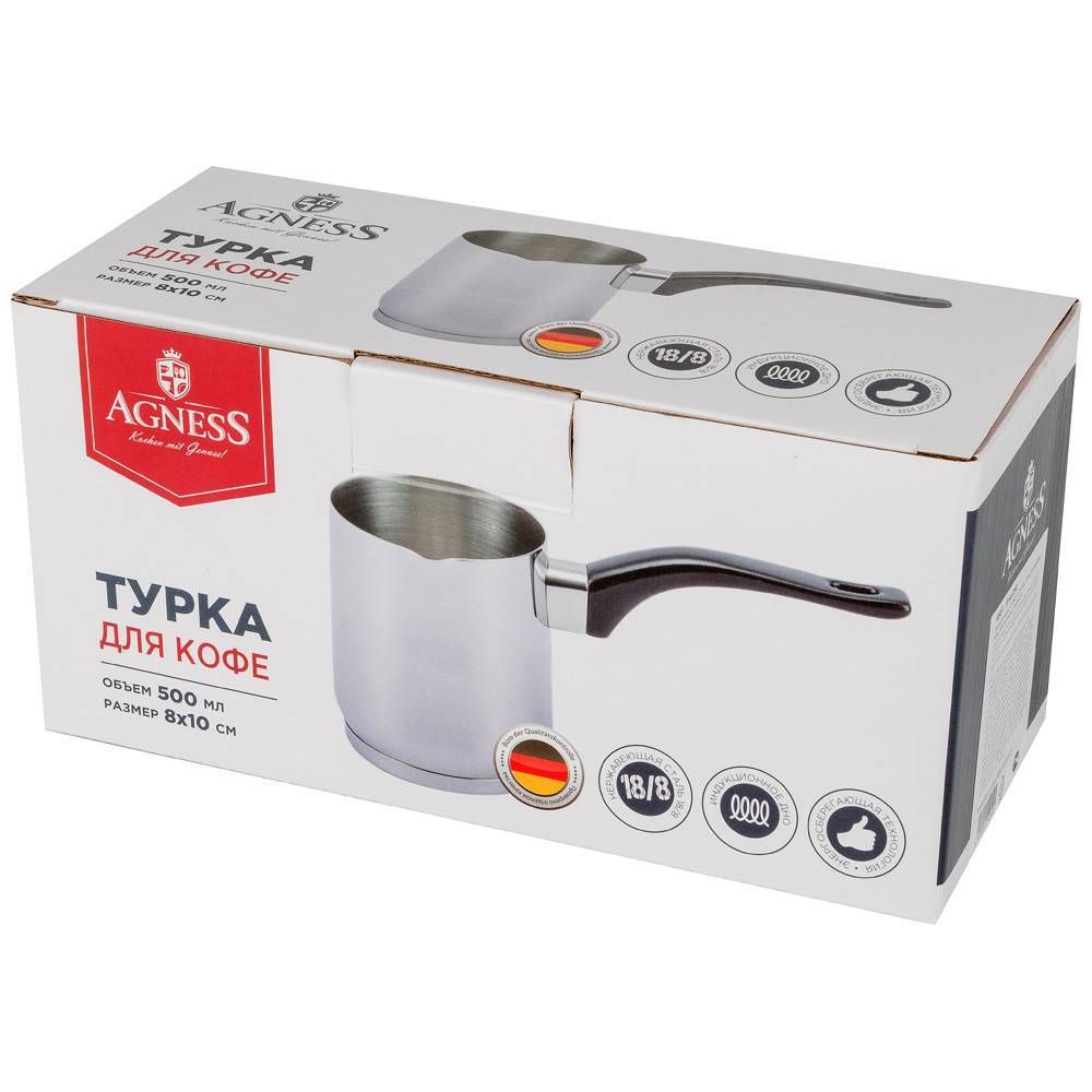 ТУРКА AGNESS "MIDNIGHT" С ИНДУКЦИОННЫМ ДНОМ, НЕРЖ.СТАЛЬ 18/8, 500 МЛ, 8Х10 СМ