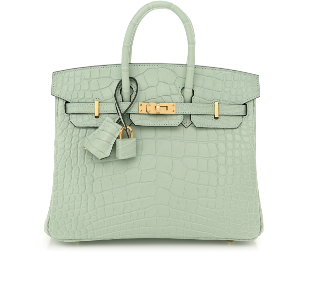 HERMÈS Birkin 25 Vert D’Eau из матовой кожи аллигатора, позолоченная фурнитура, «never worn»
