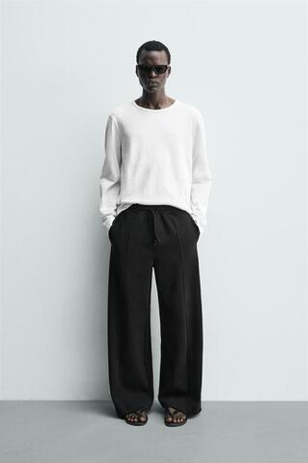 ZARA ДЖОГГЕРЫ RELAXED FIT С ДЕКОРАТИВНЫМИ ШВАМИ, ЧЕРНЫЙ