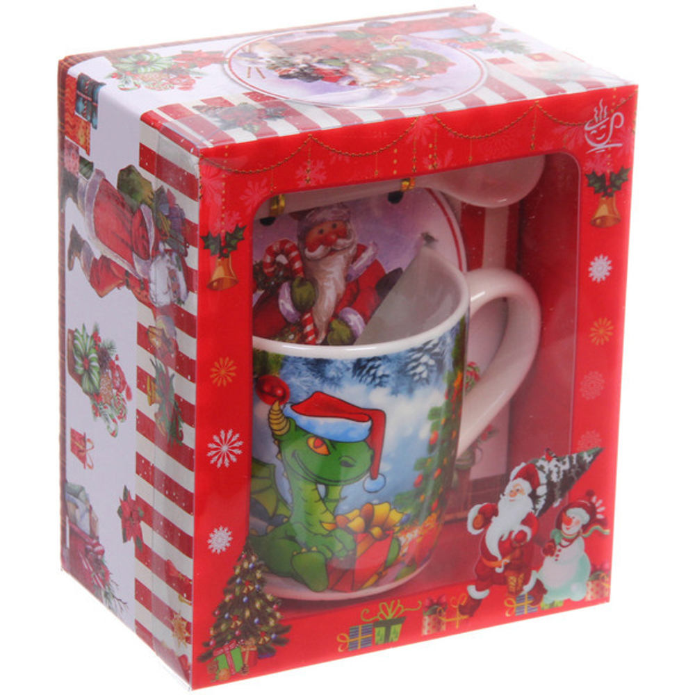 Кружка керамическая 200мл «Загадочный Дракон» с ложкой в подарочной коробке