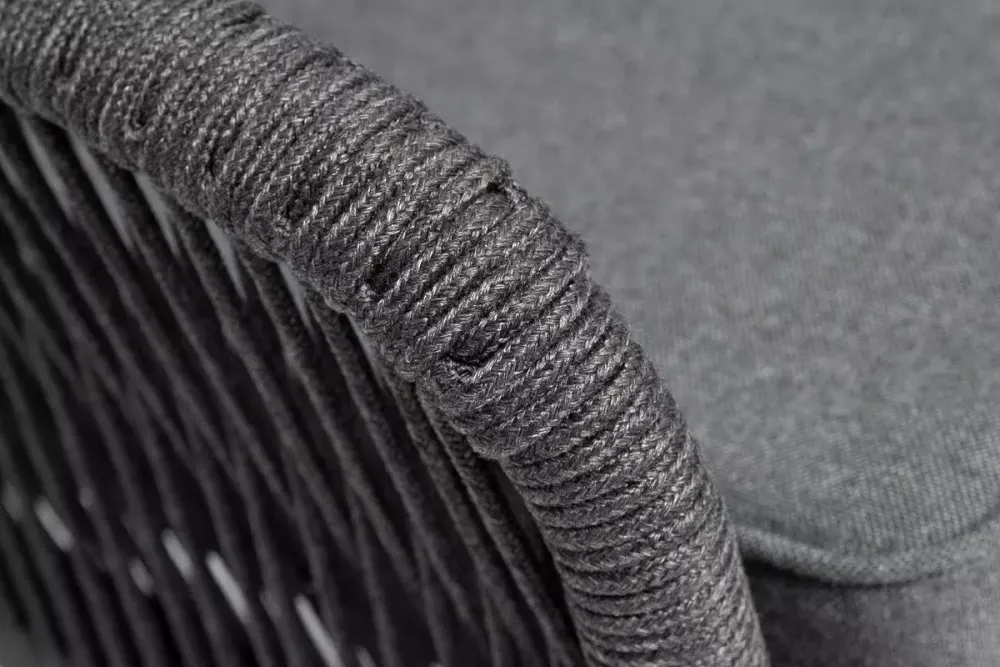 "Канны" диван модульный плетеный из роупа, каркас алюминий темно-серый (RAL7024) муар, роуп темно-серый круглый, ткань темно-серая 027