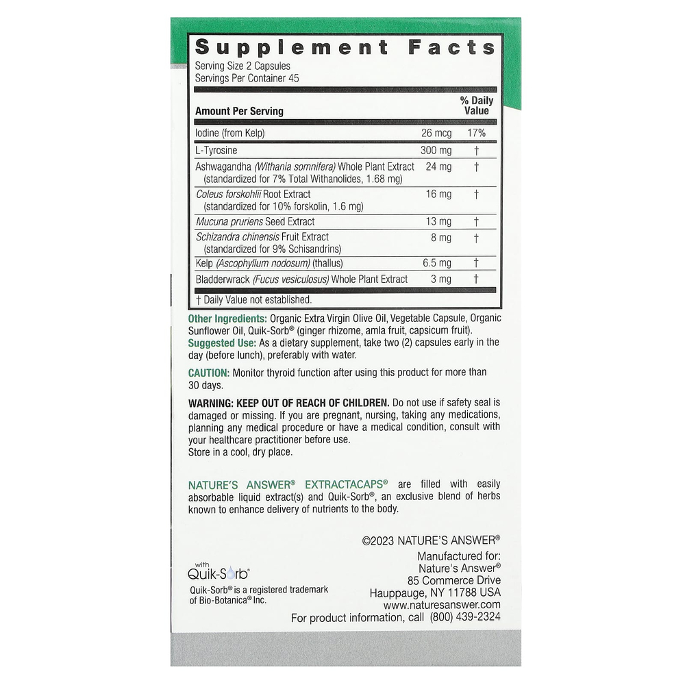 Nature's Answer, смесь для щитовидной железы, 90 вегетарианских капсул