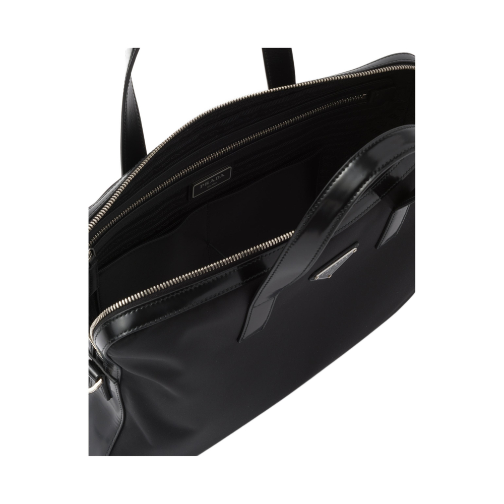 PRADA Saffiano Recycled Nylon With Leather Crossbody Bag, Briefcase Men"s Black