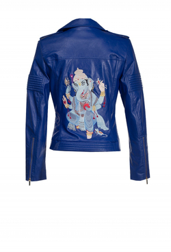 Куртка-косуха из экокожи синяя LE-14-17FW