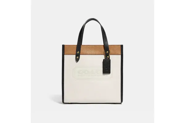 Сумка Coach Field Tote 22 In Colorblock With Coach Badge - Brass/Chalk Multi