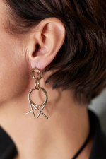 Серьги пусеты 3 круга с палочками, оттенок золото