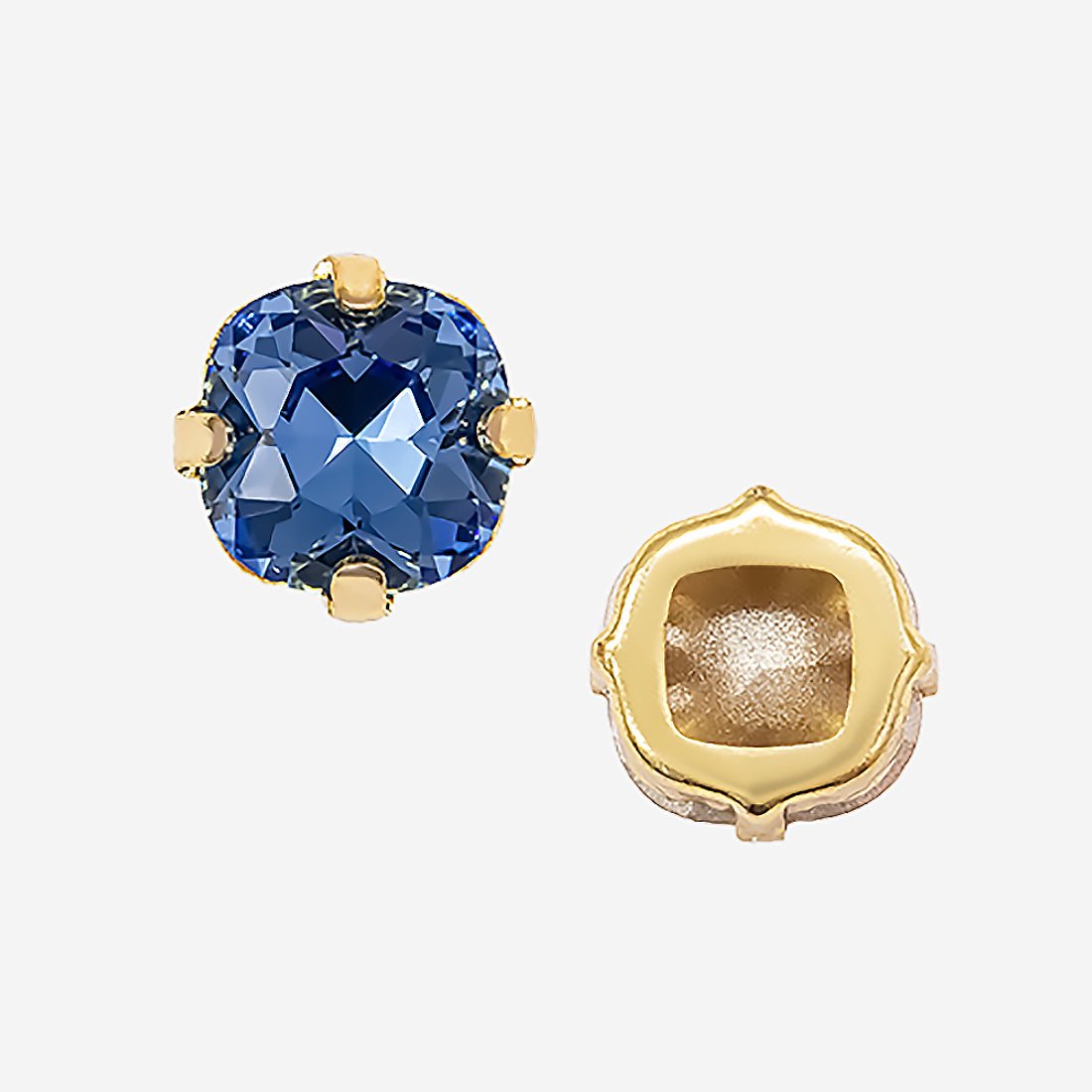 Кристалл Кушон (Сushion) в цапах, оттенок "Сапфир"/"Sapphire", 9,2мм, позолота