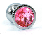 Средняя анальная пробка из алюминия с нежно-розовым кристаллом - 8 см. (Цвет: нежно-розовый)