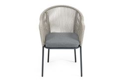 "Лион" стул плетеный из роупа, каркас из стали темно-серый (RAL7024) муар, роуп серый меланж круглый, ткань серая 017
