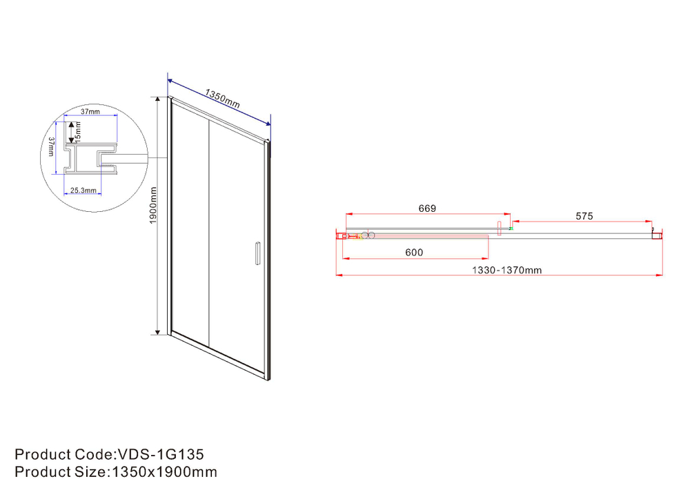 Душевая дверь Гарда (Garda) VDS-1G135CLG, 1350, брашированное золото, стекло прозрачное