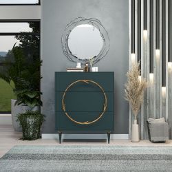 Комод Арт Колор matte Классик Голд с 3 ящиками Зеленый бирюзовый матовый
