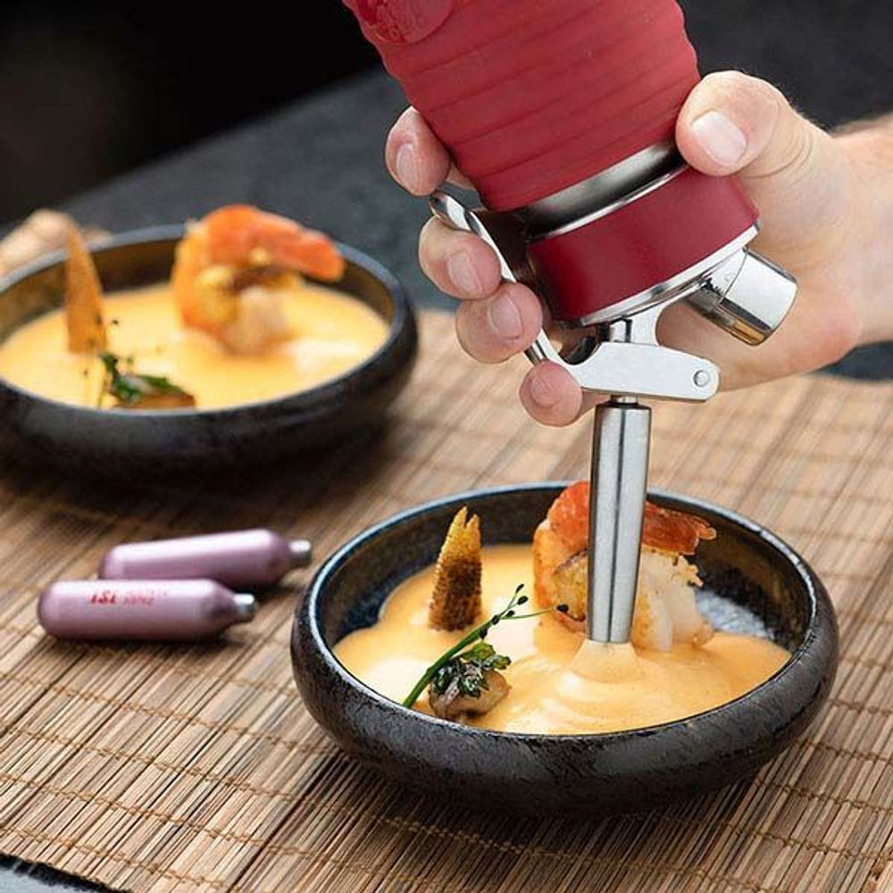 Сифон для сливок «Гурме»;сталь нерж.,пластик;0,5л;D=73,H=250,B=105мм;металлич. (Цвет: серебристый)