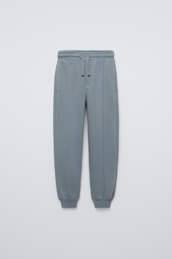 ZARA ОДНОТОННЫЕ БРЮКИ-ДЖОГГЕРЫ ИЗ МЯГКОЙ ТКАНИ, ВЫЦВЕТШИЙ СИНИЙ