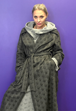 Пальто с поясом / жаккард / черный