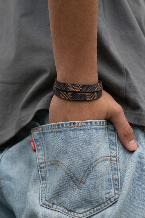 Мужской браслет двойной коричневый