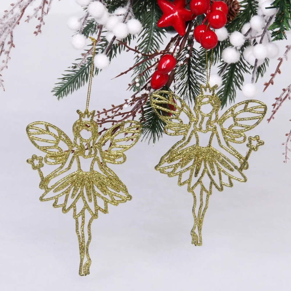 Подвески в блестках «Снежная фея» 14 см (набор 2шт), золото