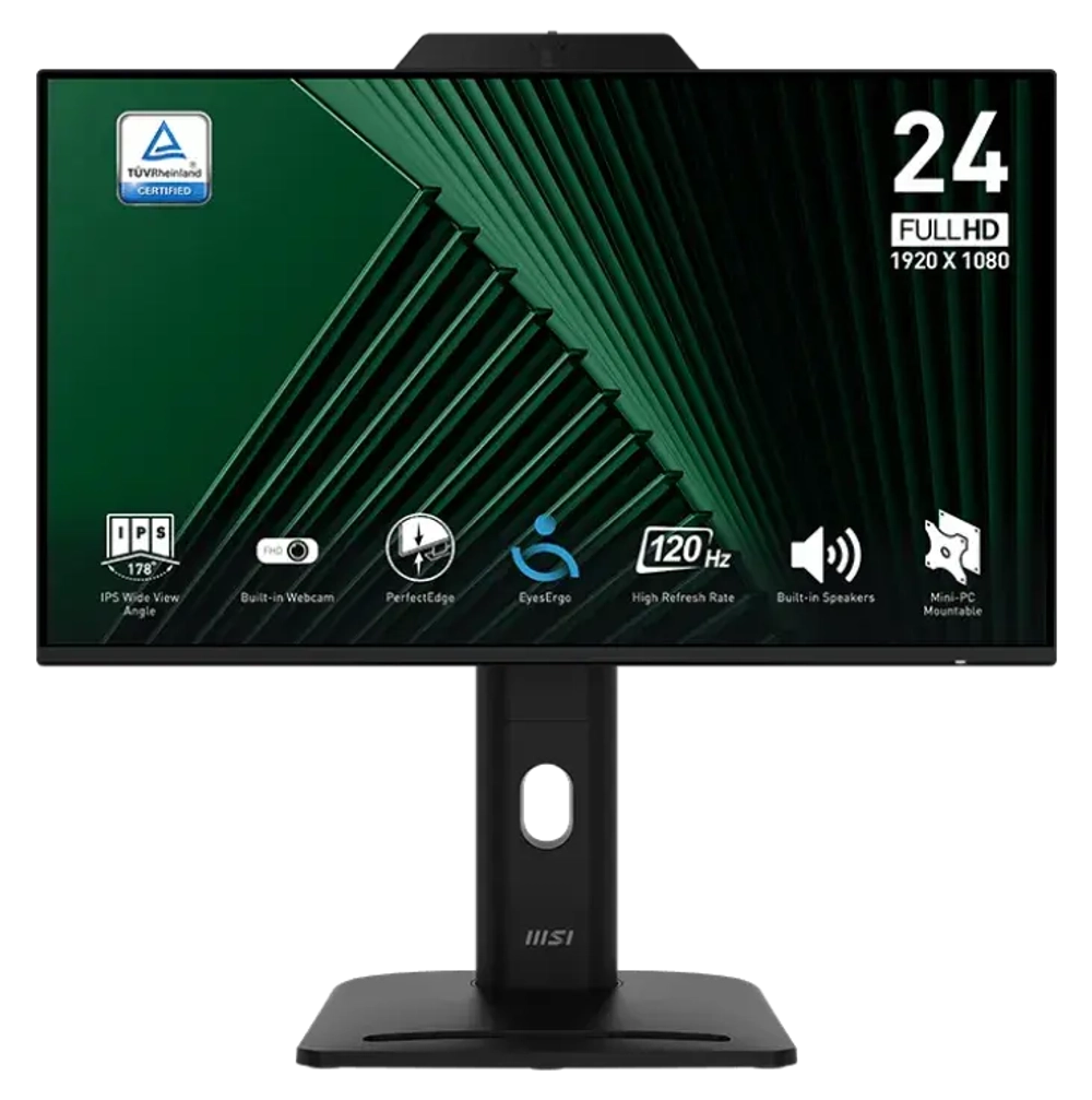 Монитор 23.8" MSI PRO MP242PMG IPS 1920x1080 120Hz 1ms 300cd/m 1500:1 HDMI VGA DP 3xUSB 2x2W Встроенная WEB камера с микрофоном, Регулировка по Высоте HAS, Черный