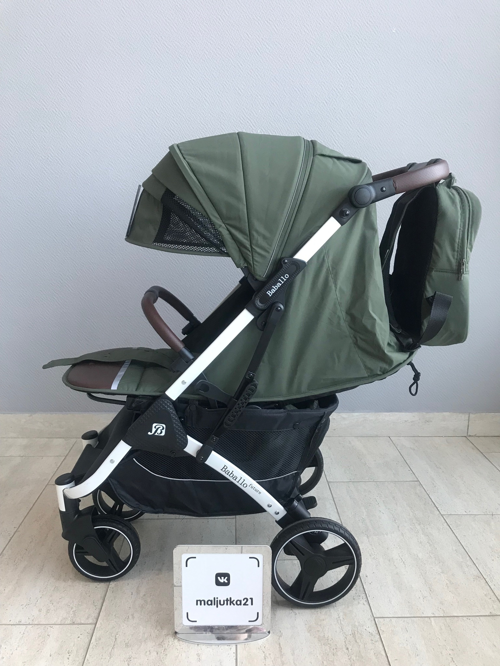 Коляска прогулочная Babalo 2024 Армейский текстиль на белой раме