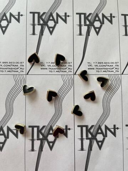 Пуговица металлическая на ножке с цветной эмалью (сердце) (металл/цветная эмаль, 13, Золото/черная эмаль)