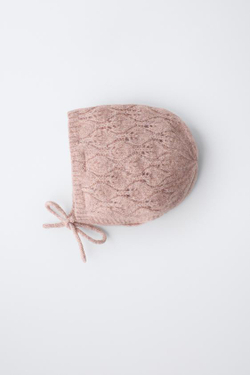 ZARA ТРИКОТАЖНЫЙ ЧЕПЧИК «ЛИСТОЧКИ», СВЕТЛО-РОЗОВЫЙ